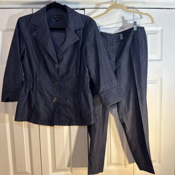 Tribal Blazer Size 8 and Pants Size 10  SET 3/4 Sleeves Jacket Cropped Pants - Picture 1 of 15